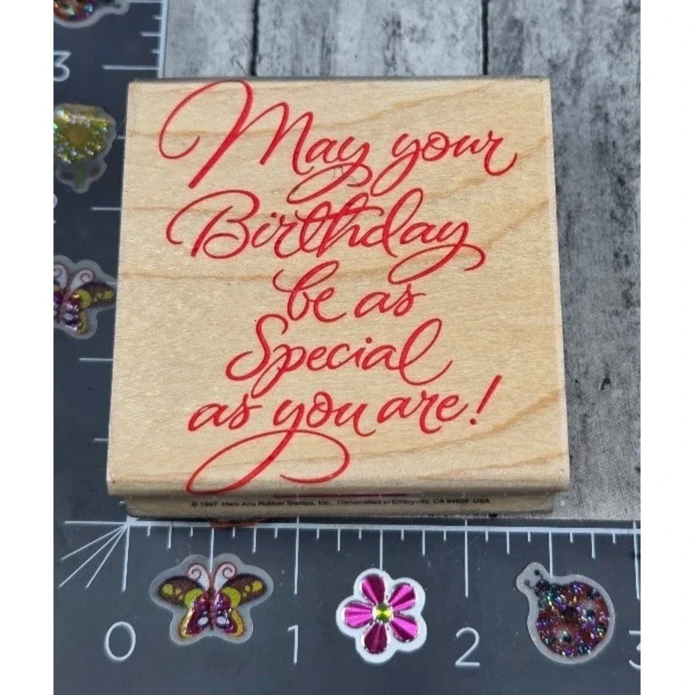 Hero Arts Special Birthday F456 Script Wishes Rubber Stamp Wood #O118